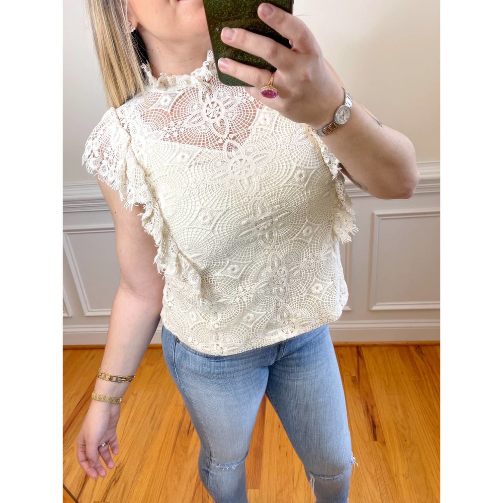 NWOT Generation Love Crochet Openwork Ruffle Blouse in Cream